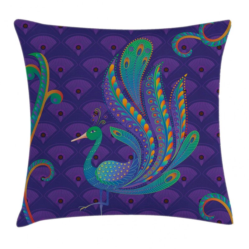 East Urban Home Peacock Bird with Oriental Feather Indoor / Outdoor 36" Throw Pillow Cover Wayfair